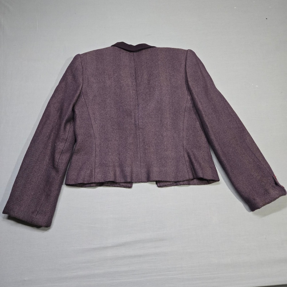 Vintage Oscar de la Renta Cropped Tux Blazer Purple Tweed Velvet Collar Size 10 - Picture 2 of 13